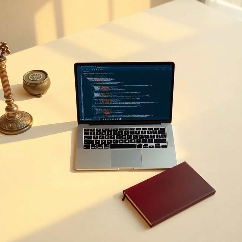 Pracovní stůl s notebookem a burgund laděným notesem v ranním světle
